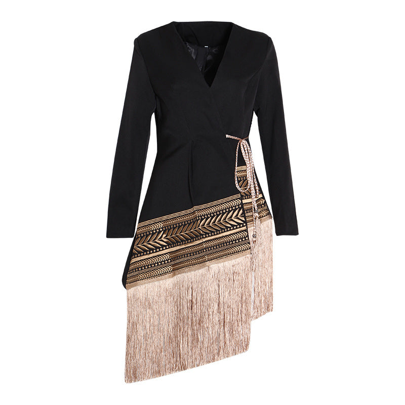 Women_s-bohemian-Fringe-Hem-tie-waist-Blazer-Dress