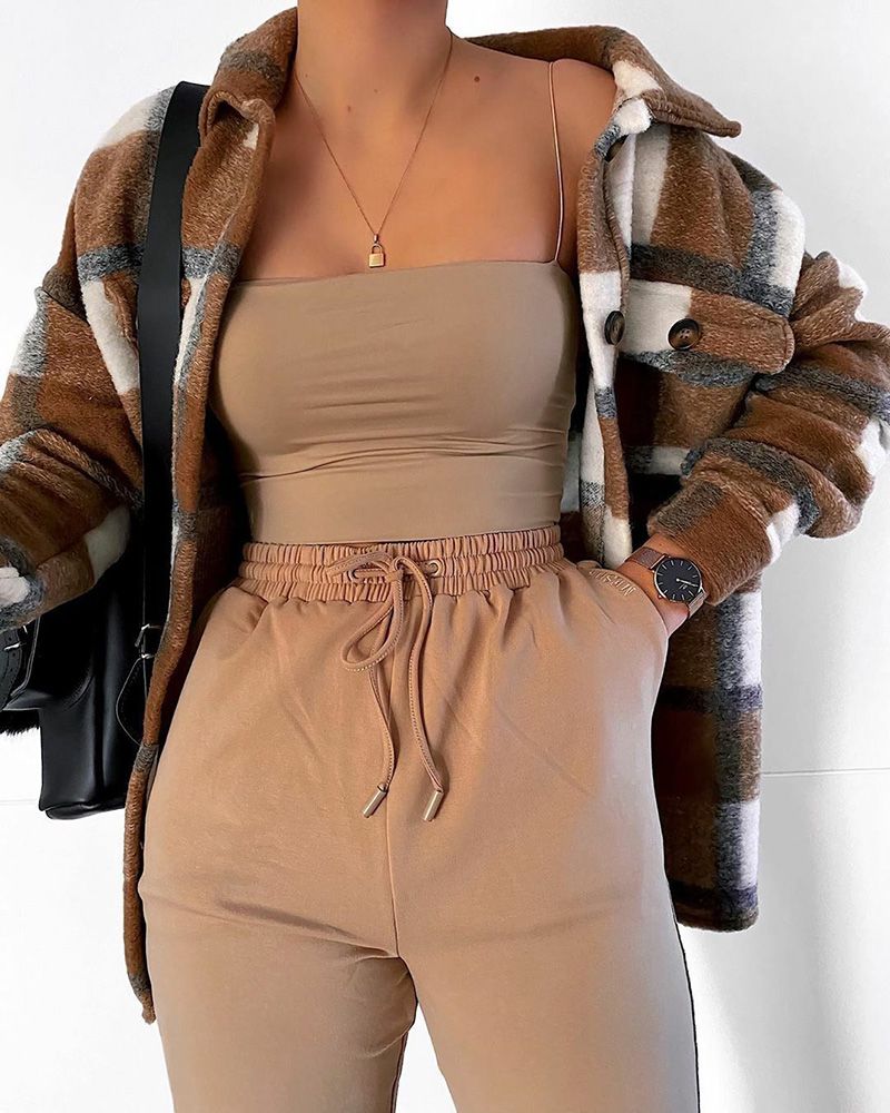 brown-plaid-woolen-jacket-for-ladies